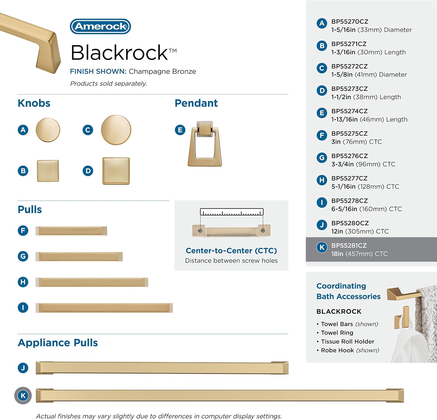 Amerock | Oversized Cabinet Hardware/Appliance Handle Pull | Champagne Bronze |18 in (457 mm) Center-to-Center Drawer Pull | Blackrock | Kitchen and Bath Hardware | Furniture Hardware