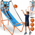 SereneLife Dual Shot Basketball Arcade Game with Electronic Scorer, 8 Game Modes, Indoor Outdoor 2 Player Basketball Shooting Game, Foldable Arcade Set with 5 Balls and Pump
