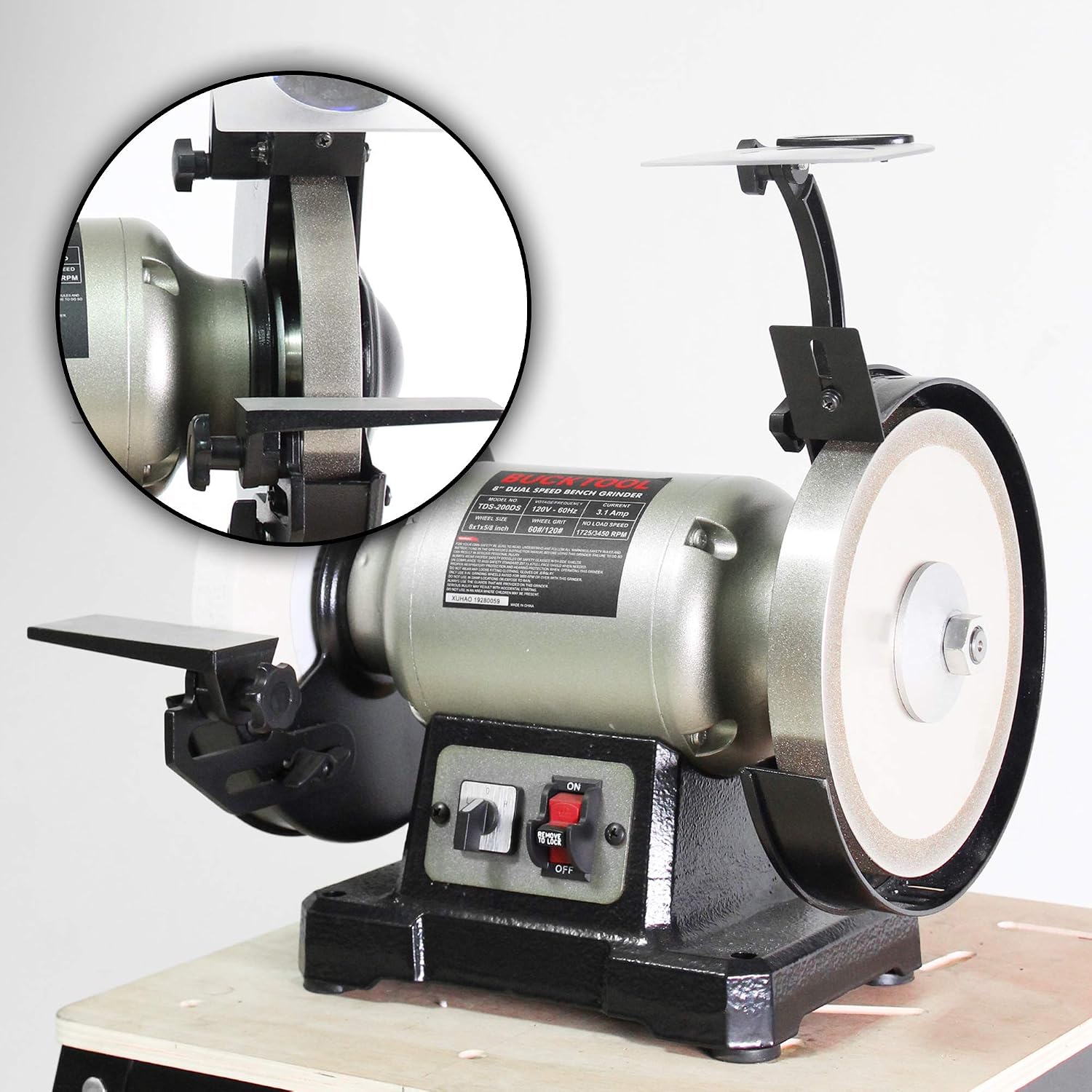 BUCKTOOL 80 Grit 8 Inch CBN Grinding Wheel, 1' Wide, 5/8' Arbor Cubic Boron Nitride Sharpening Wheel for Sharpening Wood-Turning Tools, Chisels, Hardcore and More