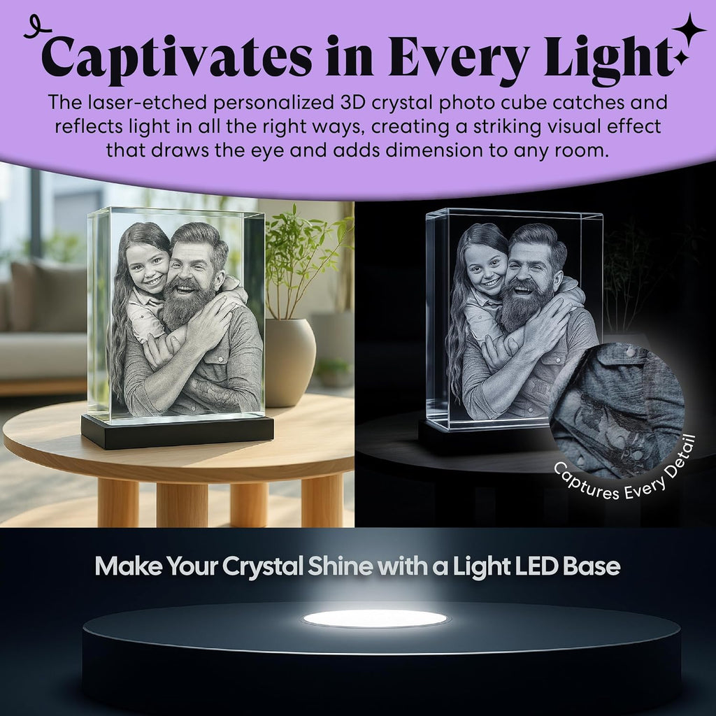 Monume 3D Crystal Cube Portrait (Medium) – Laser Engraved Personalized Crystal Photo Made from Clear-Cut Glass – Custom Photo Gifts for Weddings, Memorials, Anniversaries & More