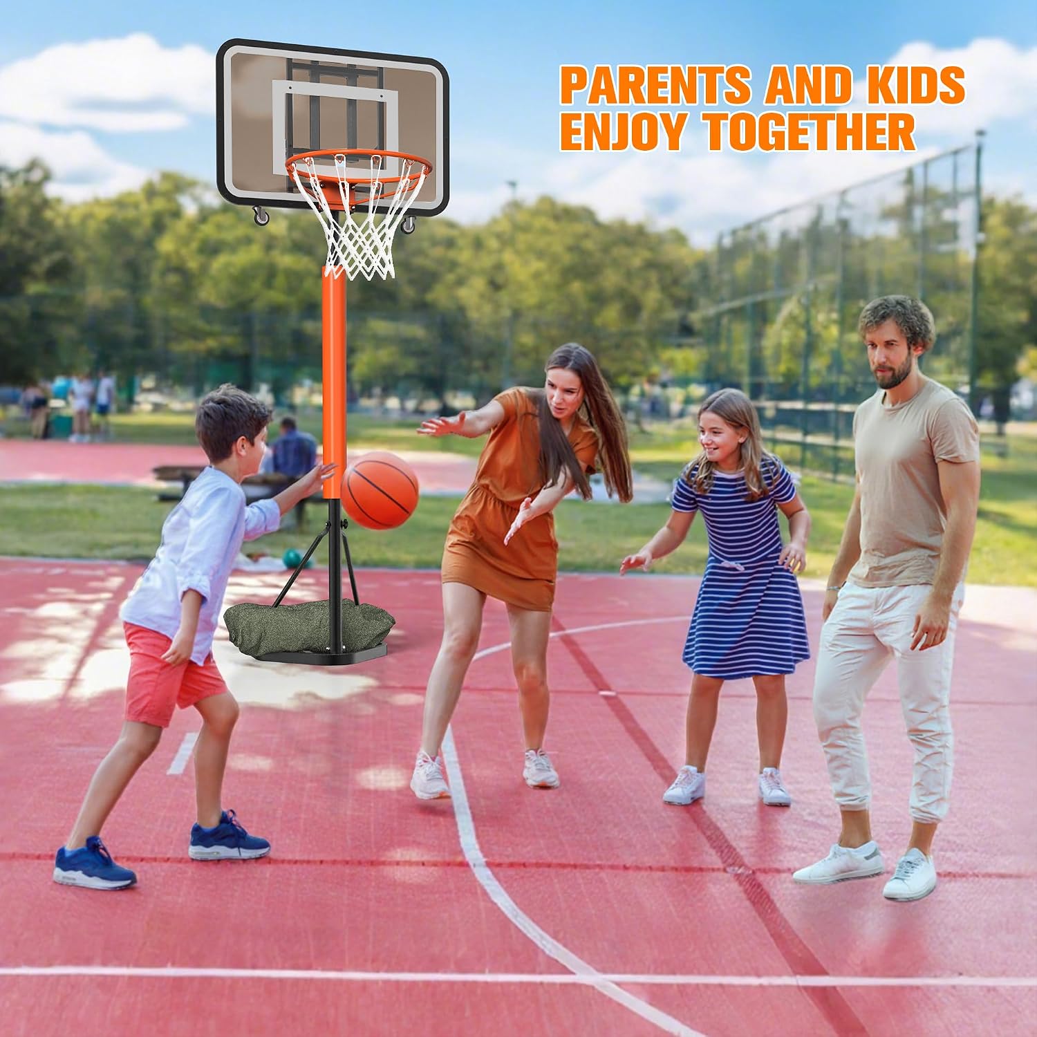 New PC Backboard,Basketball Hoop Outdoor 7.1-8.9ft Adjustable,Basketball Portable Hoops & Goals for Kids,Youth,and Adults in Backyard/Driveway/Indoor,33 Inch Shatterproof Backboard and Larger Base