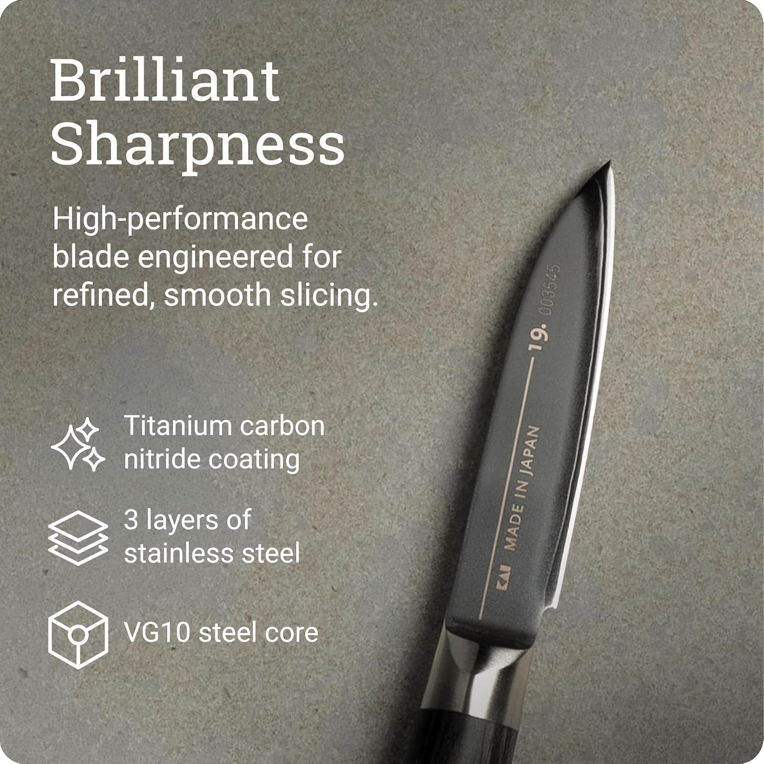Michel BRAS No. 1 Paring Knife, 3' Handcrafted Vegetable and Fruit Knife, 3 Layer Stainless Steel Blade, Black Pakkawood Handle, Small Kitchen Tool for Peeling and Cutting