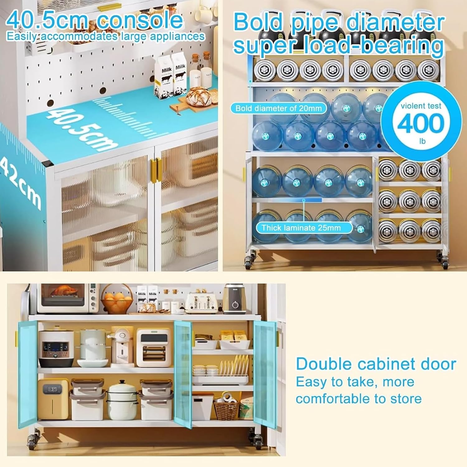 Large Bakers Rack with Hutch, Kitchen Hutch Cabinet Microwave Stand, Expanded Space, Large Storage Capacity(White,80cm)