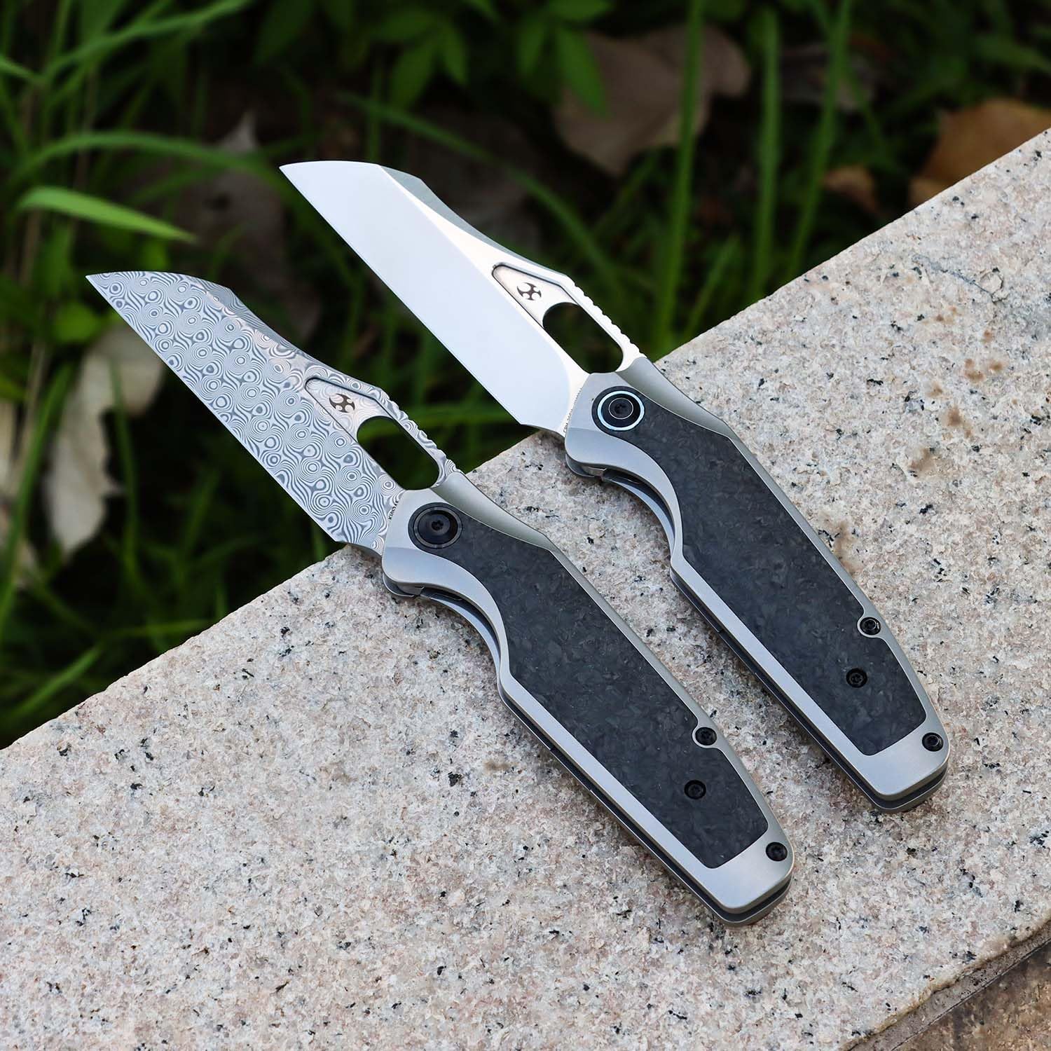 KANSEPT Tuckamore Camping Pocket Knives for Men 8.12in Folding Pocket Knives with 3.54in Damascus Material and Titanium Shred Carbon Fiber Timascus Clip Handle for Outdoor, Tactical, Survival K1052A5