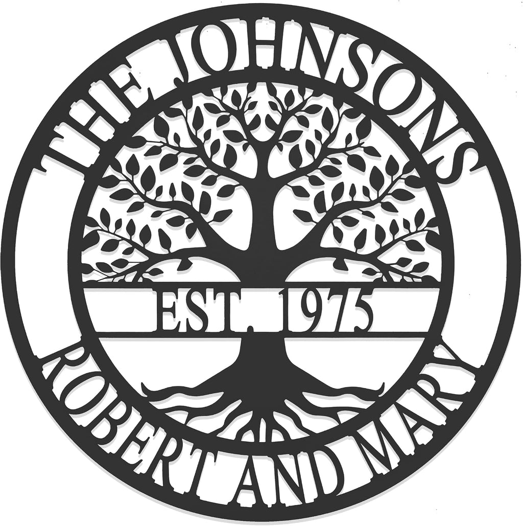 Established Family Tree Metal Sign – Custom Last Name Wall Decor for Home, Established Family Name Sign, Personalized Home Tree Wall Art (24')