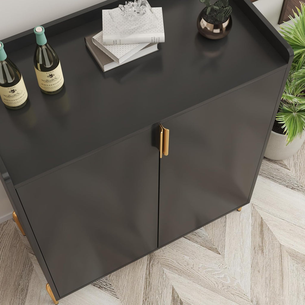 39' Moisture-Resistant Freestanding Storage Cabinet, Kitchen Storage Bakers Rack with Adjustable Shelf, Utility Food Cupboard with Anti-Tipping Device for Kitchen Dining Living Room, Black