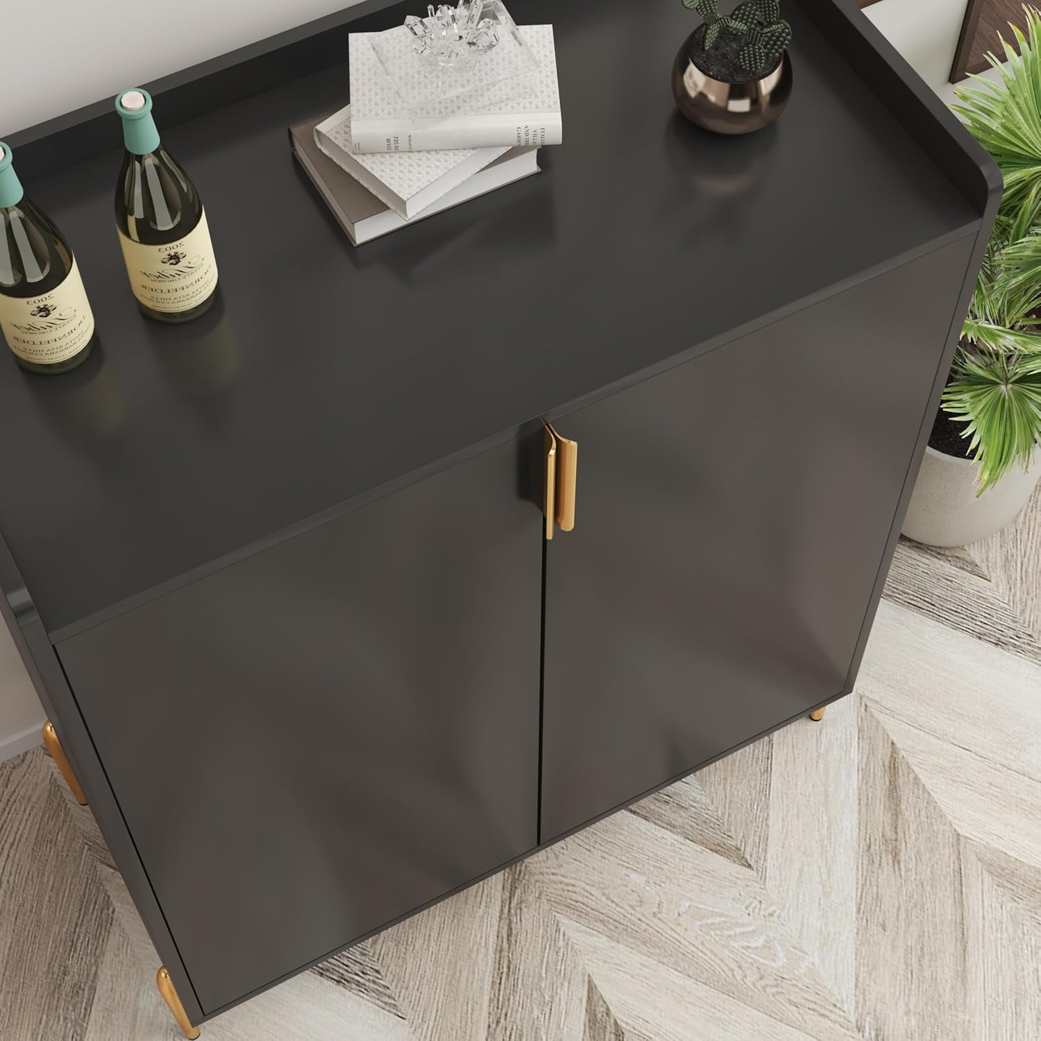 39' Moisture-Resistant Freestanding Storage Cabinet, Kitchen Storage Bakers Rack with Adjustable Shelf, Utility Food Cupboard with Anti-Tipping Device for Kitchen Dining Living Room, Black