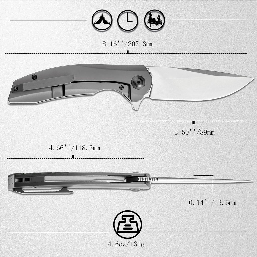 KANSEPT Accipiter Pocket Folding Knives EDC Camping Folding Knife 3.36'' Satin CPM S35VN Blade Pocket Folding Knife with Titanium + Green Carbon Fiber Handle Everyday Carry K1007E1
