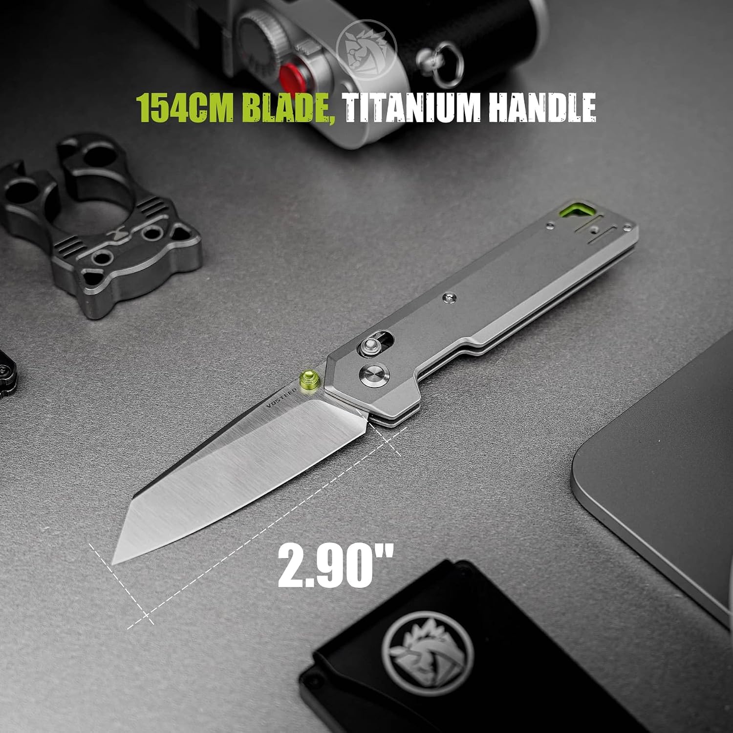 Vosteed Ultra Thin EDC Pocket Knife for Men & Women, 2.9' 154CM Blade, Thumb Stud, Crossbar Lock Titanium Handle Slim Folding Knives for Daily Use - Parallel A3503