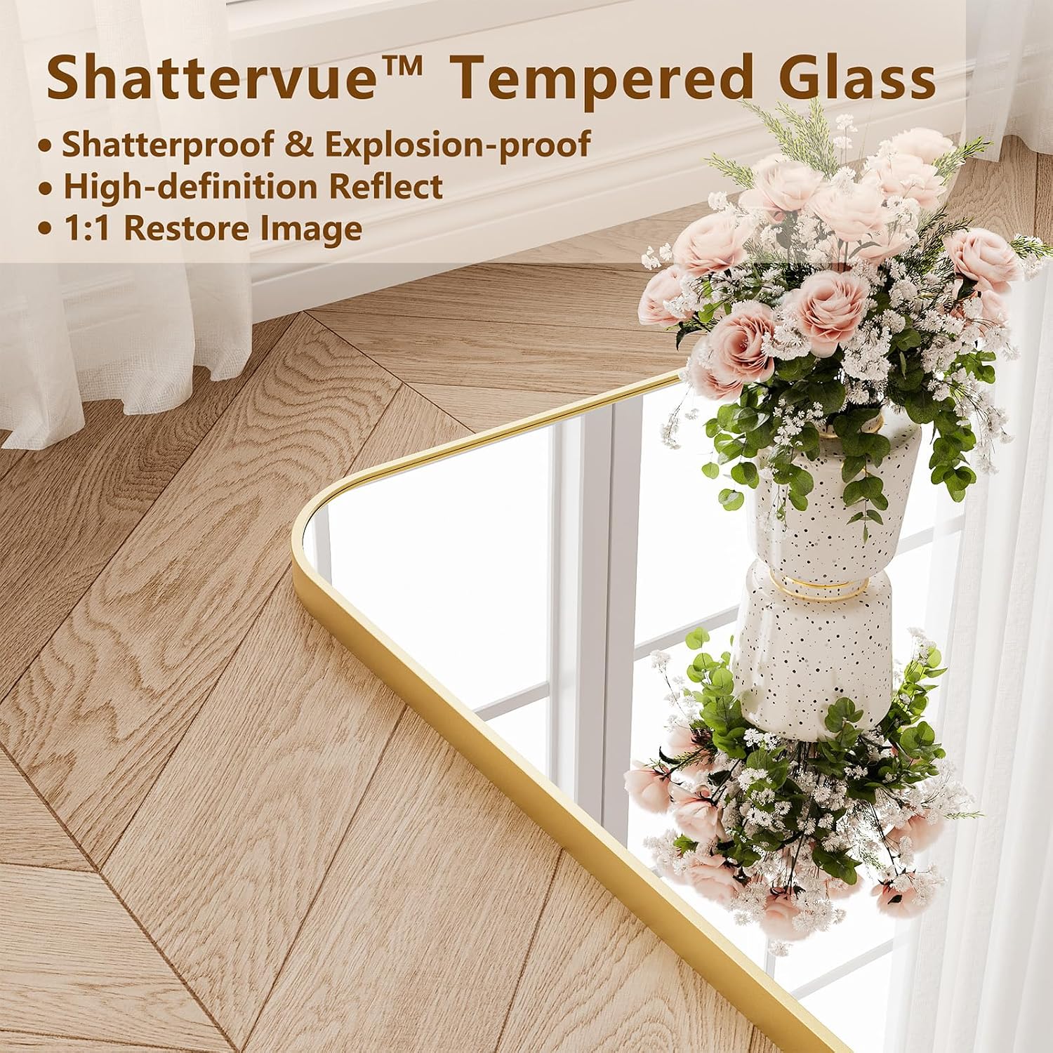 Koonmi Full Length Mirror, 71'x30' Mirror Full Length with Stand, Gold Domed Top Square-Edged Floor Mirror with Aluminum Alloy Frame for Bedroom Living Room