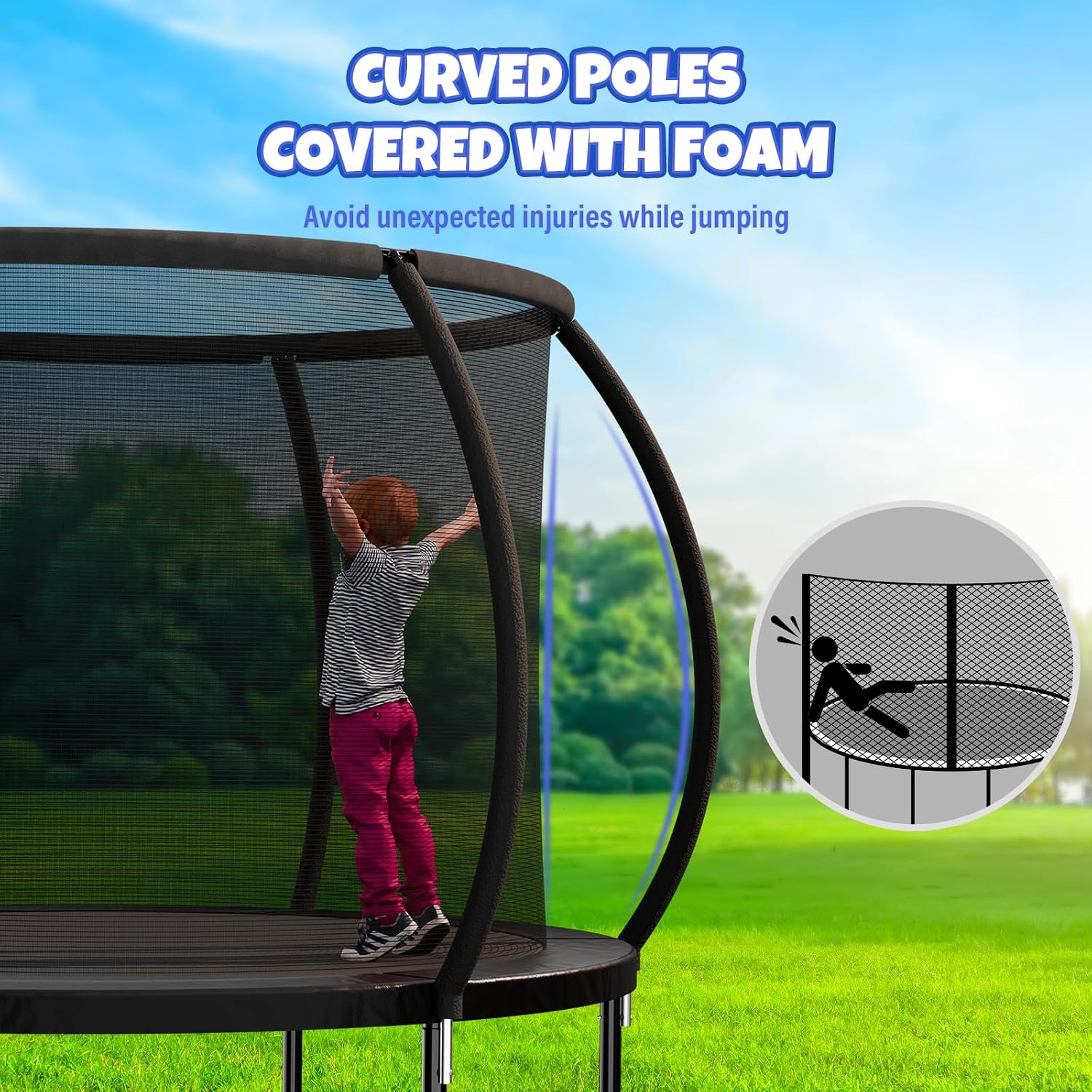 Kiivakii Trampoline 8FT 10FT 12FT 14FT 16FT, Outdoor Trampolines for Kids and Adults, Recreational Trampoline with Enclosure Net & Ladder, Round Trampolines ASTM Approved