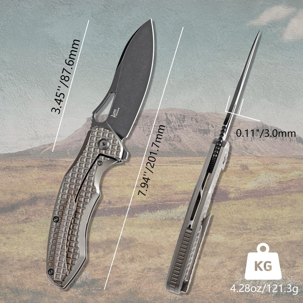 KANSEPT Echis Pocket Folding Knives for Men Women Camping Hiking Folding Knife 3.45'' Black Stonewashed CPM S35VN Blade with Bronzed Anodized Titanium with Frag Pattern Handle Everyday Carry K1071A6