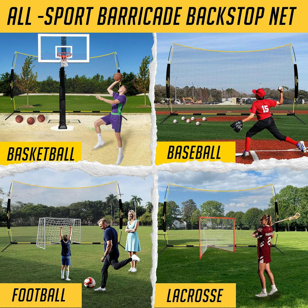 PodiuMax 16x10FT Barricade Backstop Net, Baseball Basketball Barrier with Upgrade Steel Frame, Protective Net for Baseball, Lacrosse, Soccer, Basketball & More, Soccer Backstop Net for Backyard Park