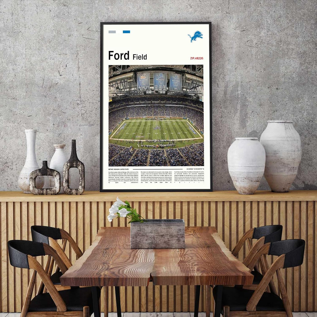 (Metal Frame 24'x36') FordField Canvas Print – Detroit Home Field Wall Art for Lions Fans, Sports poster for Game Room or Man Cave Decor