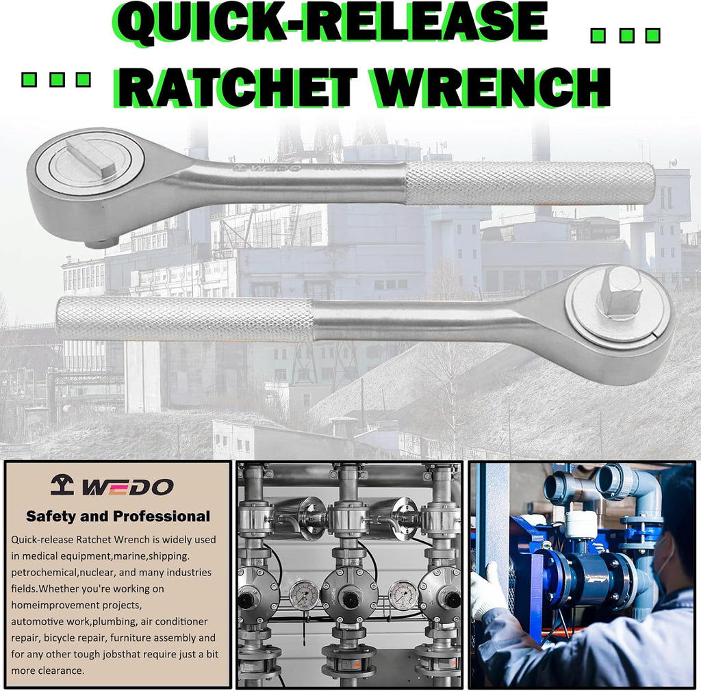 WEDO 3/4' Drive Ratchet Wrench,Quick-release Reversible Ratchet Wrench,Ratchet Socket Wrench, Stainless Steel,Length 320mm,Stainless Steel,Rust Proof,Corrosion Resistant,Die-Forged