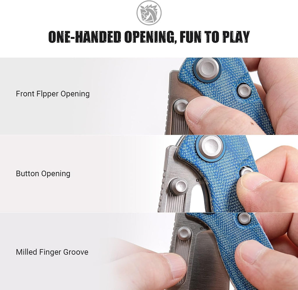 Vosteed Naga EDC Folding Pocket Knife - 3.47' S35VN Satin Blade, Clip Point - Top Liner Lock, Blue Norplex UltreX™ Micarta Handle - Camping, Hiking Knives - A3901