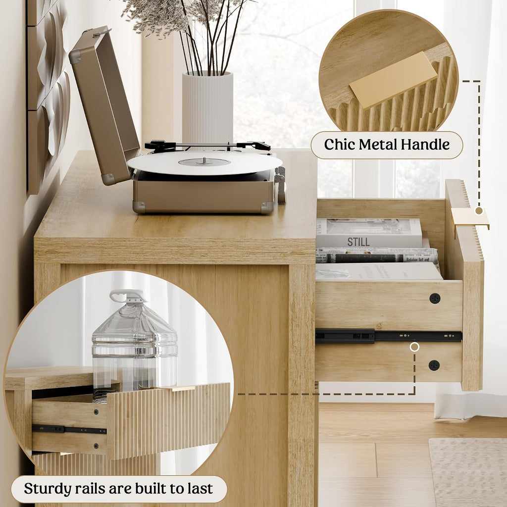 Lulive Fluted Buffet Cabinet with Storage Sideboard Cabinet Adjustable Shelves for Kitchen Living Room, Kitchen, Entryway