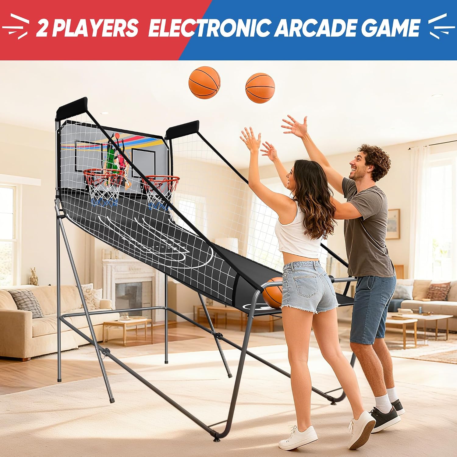 Nova Microdermabrasion Foldable Indoor Basketball Arcade Game Double Shot 2 Player W/ 4 Balls, Electronic Scoreboard and Inflation Pump (Dark Purple)
