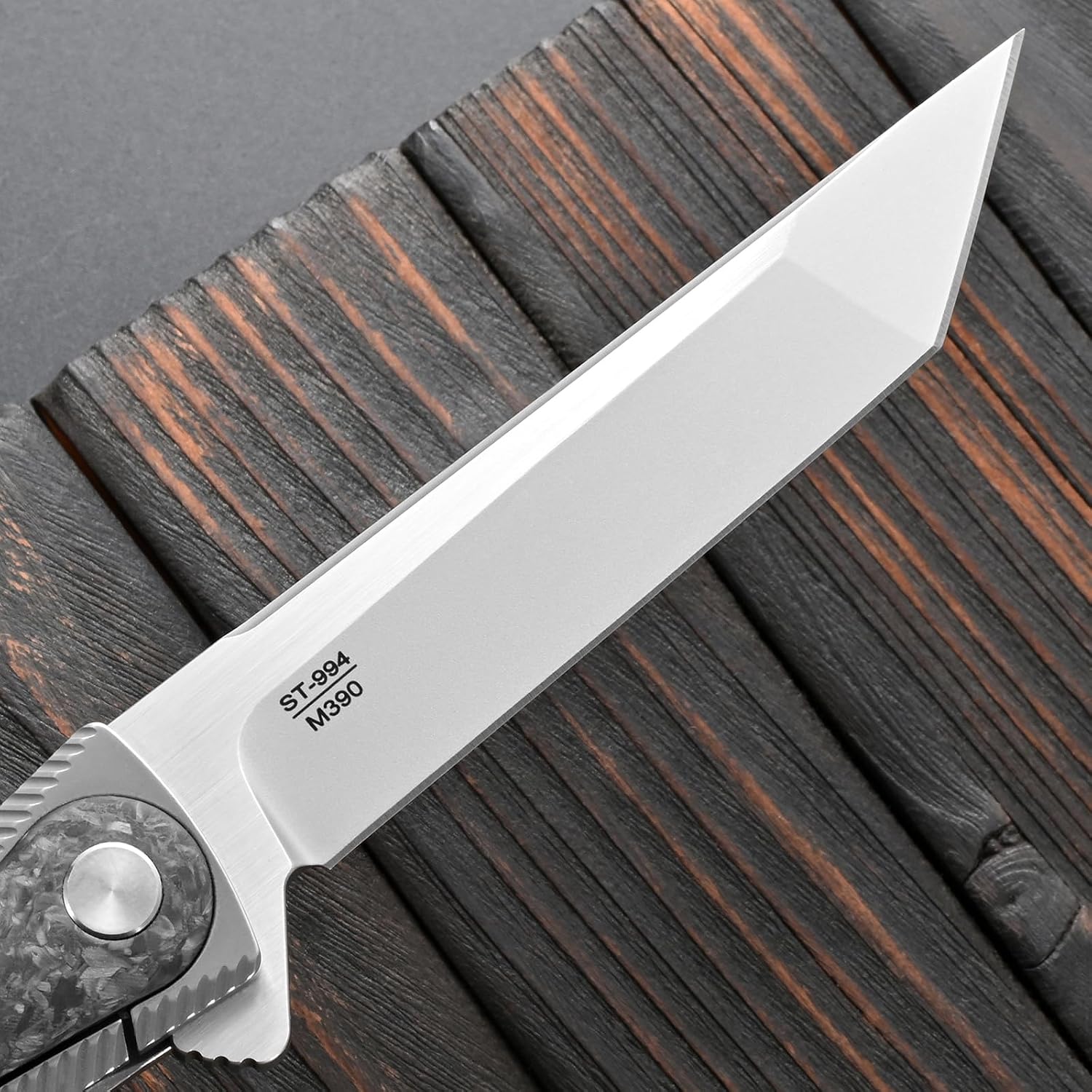Sitivien ST994 Folding Knife,Handmade M390 Brushed Steel Blade Titanium Carbon Fiber Handle EDC Tool Knife for Outdoor Camping Hiking Survival Working(Gray)