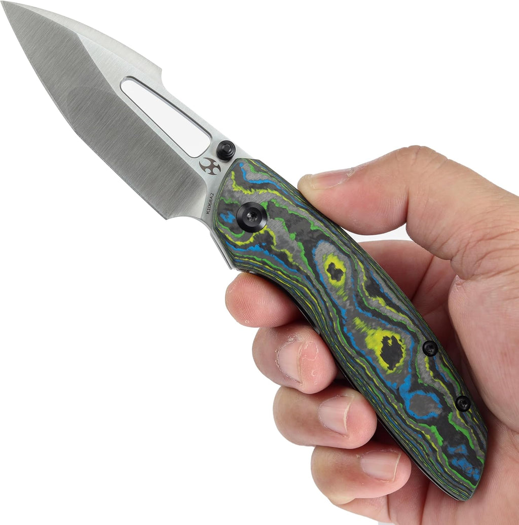 KANSEPT Link Pocket Folding Knives EDC Camping Hiking Folding Knife for Men Women 3'' Satin CPM 20CV Blade Pocke Knife with 80S Camo Carbon Fiber Blackwash Titanium Handle Everyday Carry K1068A2