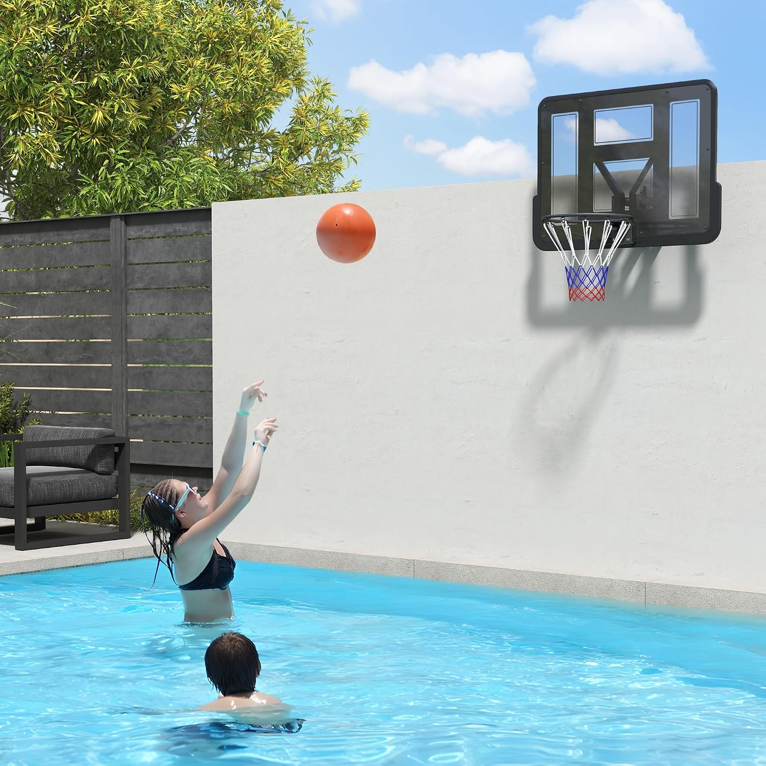 Soozier Wall Mounted Basketball Hoop, Reinforced Shatter Resistant 43' Backboard Basketball Goal Combo Kit with All Weather Net for Outdoor or Indoor Use