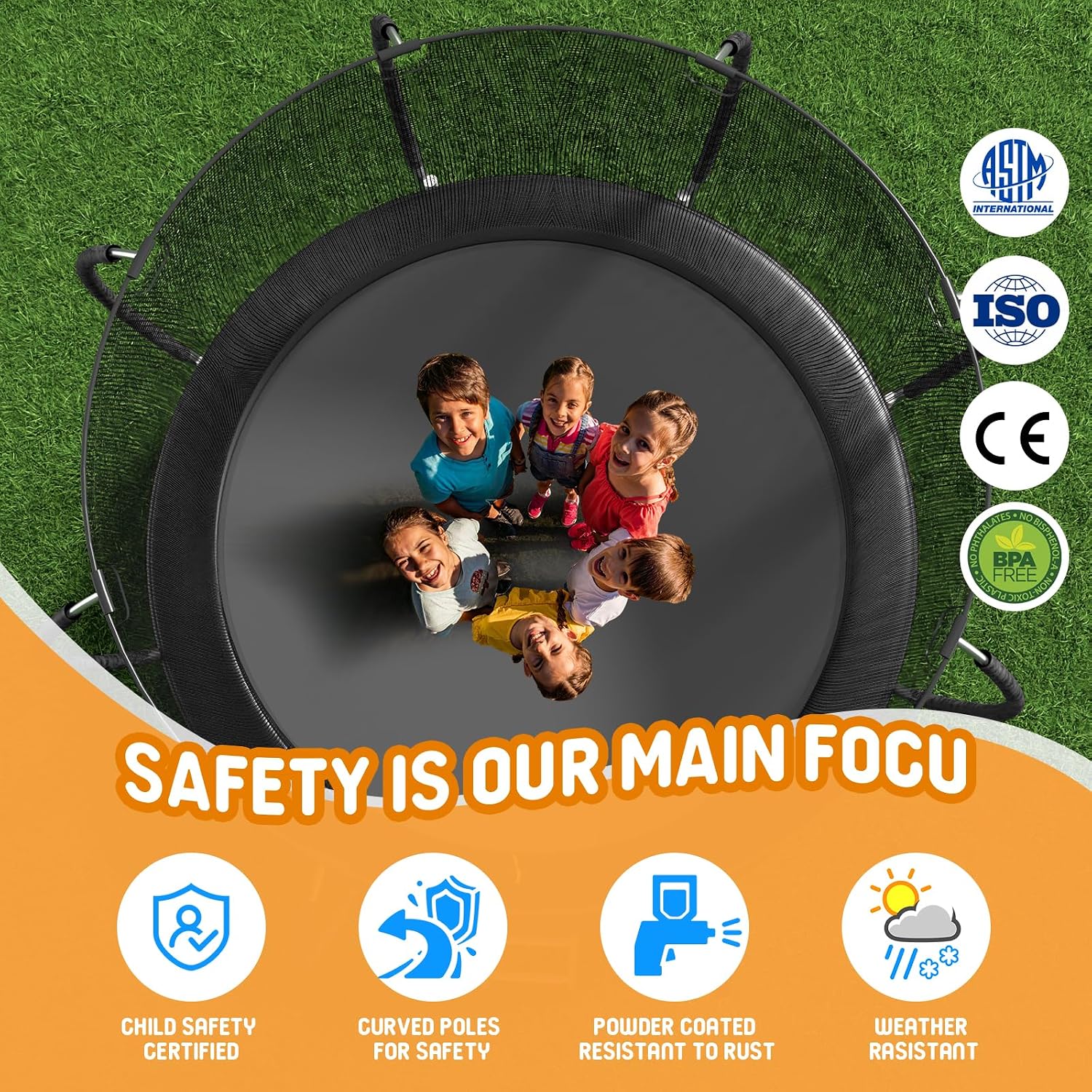 14FT Tranpoline for Kids with Safety Enclosure Net Recreational Round Tranpoline with Basketball Hoop ASTM Approval Backyard Outdoor Tranpoline with Spring Pad Cover & Ladder