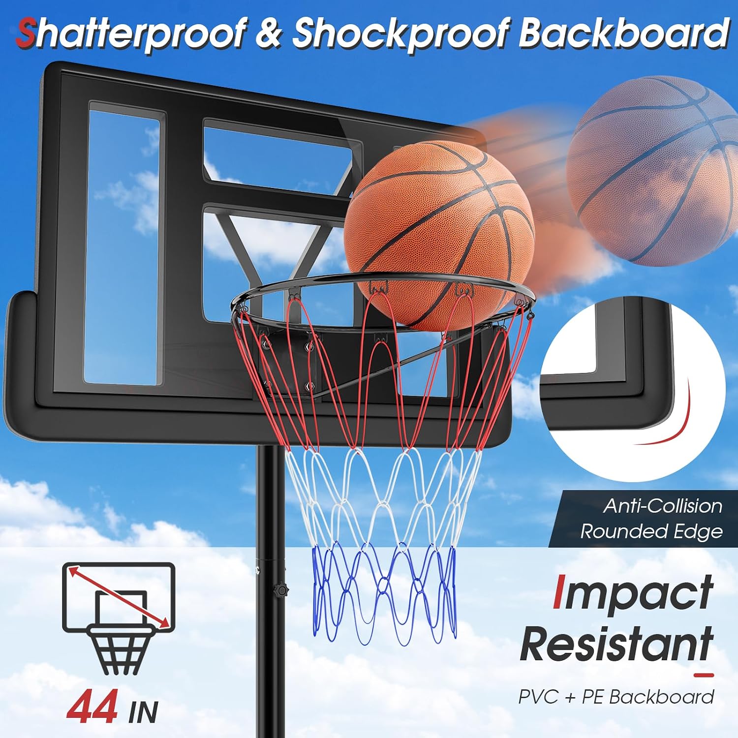GYMAX Basketball Hoop, 5.9-10 FT Adjustable Basketball Goal with Shatterproof Backboard & 2 Nets, Portable Basketball Hoop for Indoor/Outdoor Kids Teens Adults