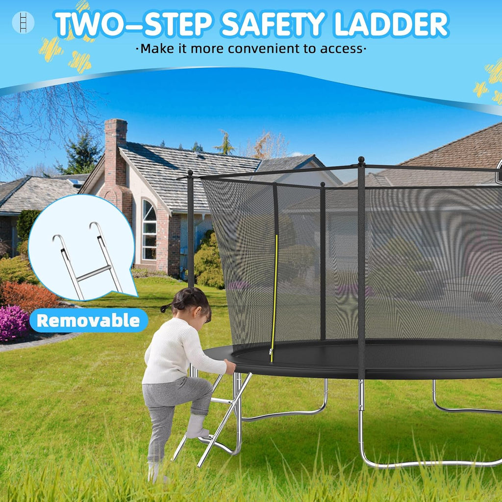 Tranpoline Outdoor 10FT 12FT 14FT 16FT Tranpoline for Kids & Adults,Recreational Tranpoline with Basketball Hoop,Safety Enclosure Net & Ladder