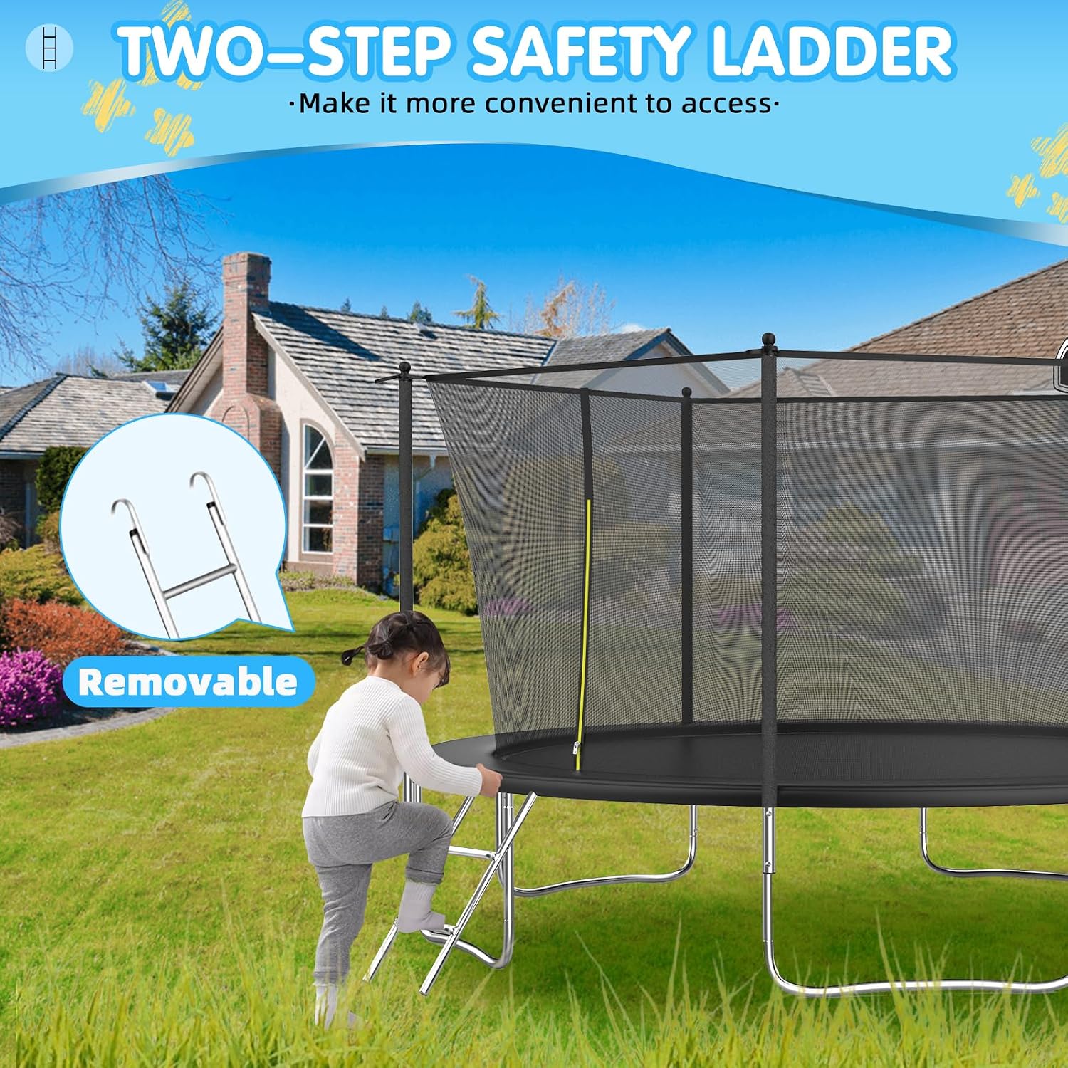 Tranpoline Outdoor 10FT 12FT 14FT 16FT Tranpoline for Kids & Adults,Recreational Tranpoline with Basketball Hoop,Safety Enclosure Net & Ladder