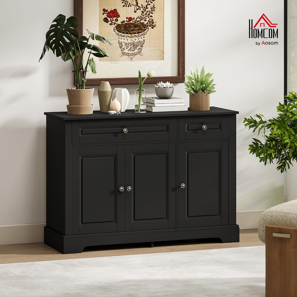 HOMCOM Sideboard Buffet Cabinet, Modern Buffet Cabinet with Storage and 2 Drawers, Coffee Bar Station with Adjustable Shelves for Kitchen, Entryway, Black