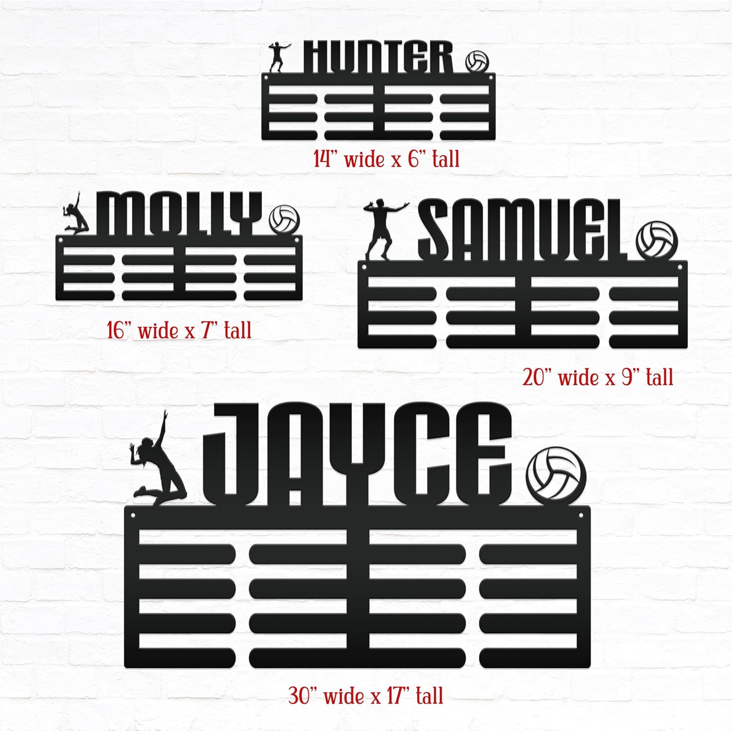 Volleyball Medal Holder, Custom Medal Hanger, Personalized Metal Sports Awards Wall Rack, Ribbon Wall Plaque, Unique Gift for the Athlete (30 x 17 inches)