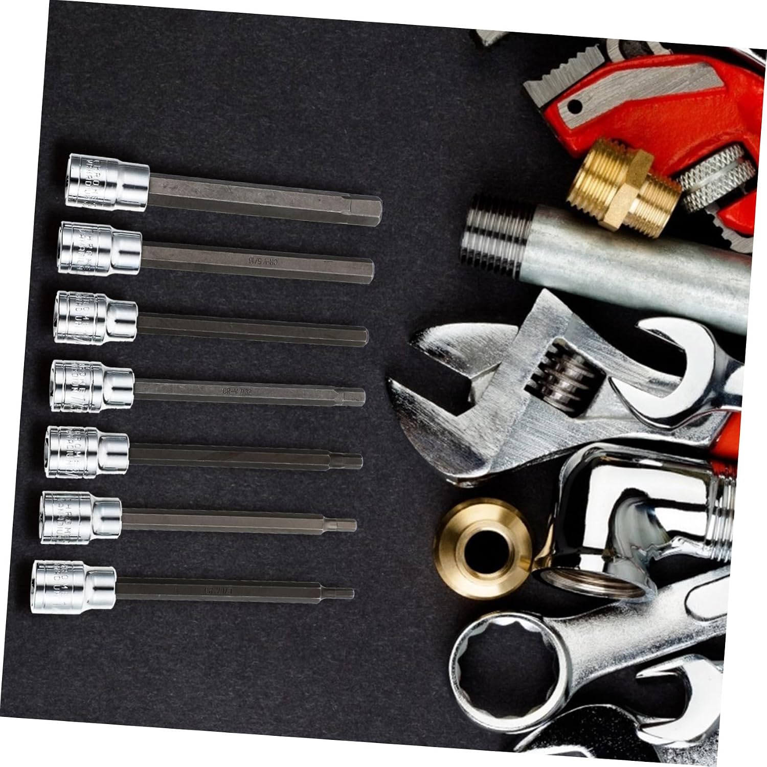 2 Sets Single End Wrench Axlerque Crowfootol 3/8 Hex Extend Bitiple Wrench Extender Adaptor Screws Adjustable Stubby Multi Wrenches Kit Ball 45# Steel Silver
