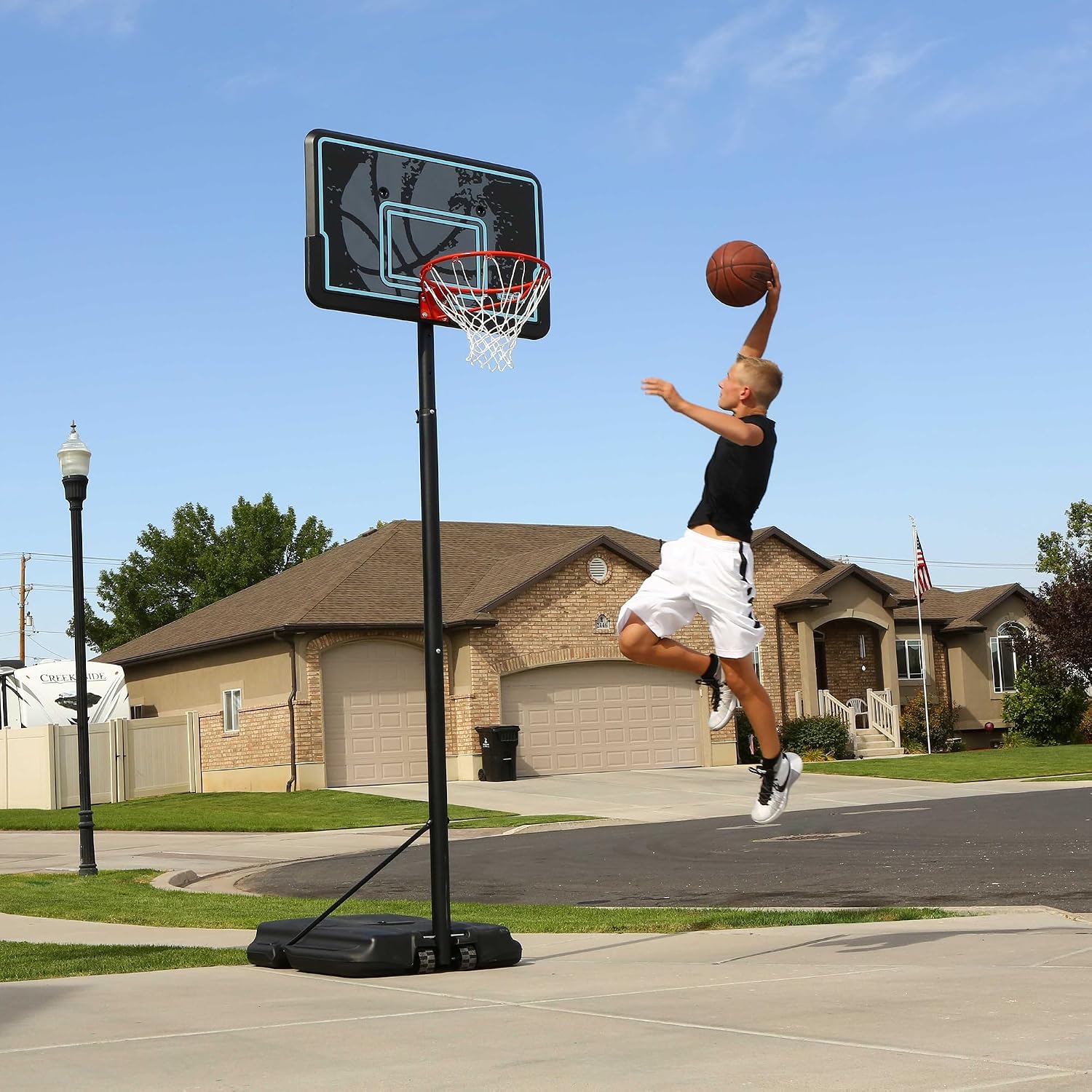 Lifetime Height Adjustable Portable Basketball Hoop, 44 Inch Impact Backboard, Black