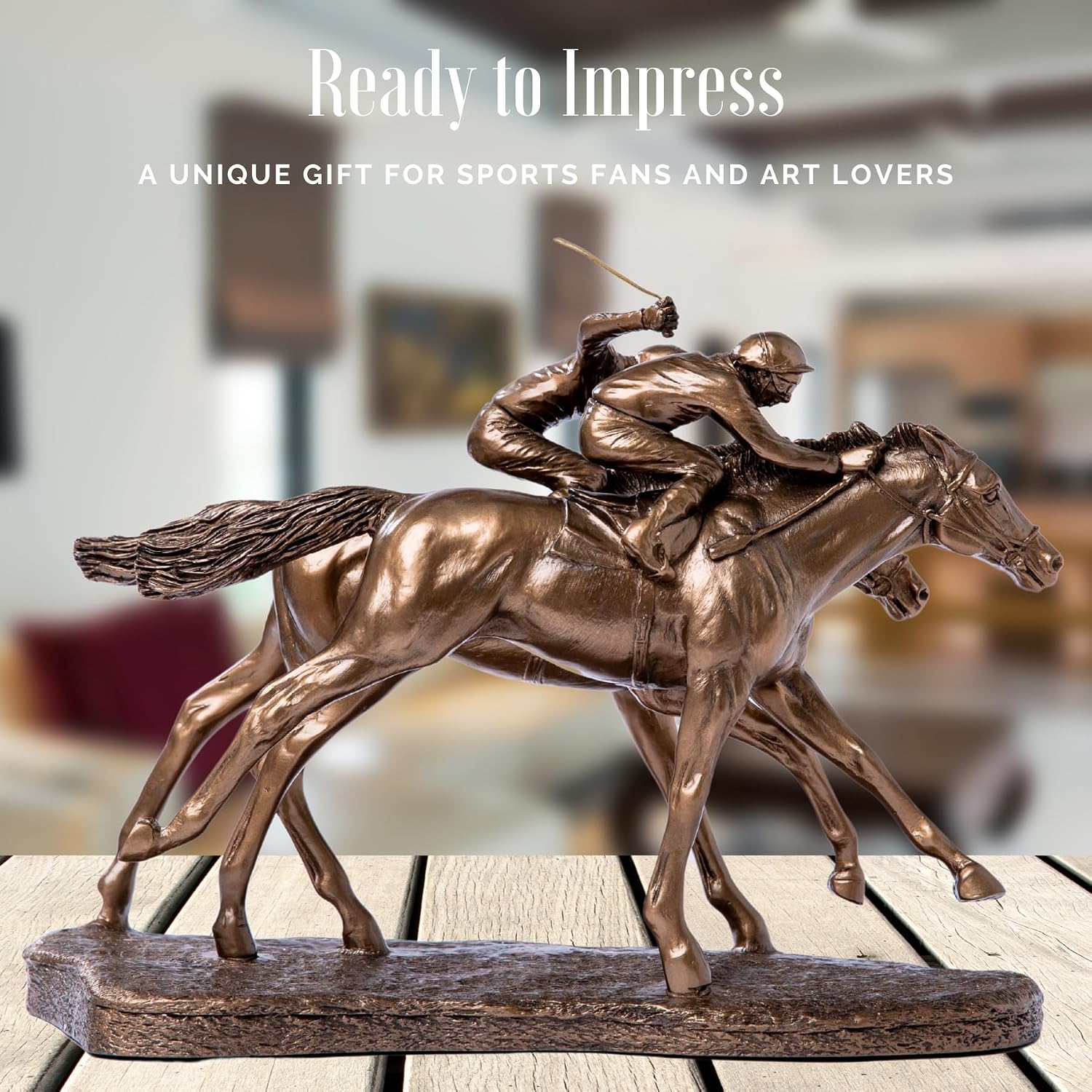 Modern Jockeys Horse Racing Bronze Resin Sculpture - Sleek Equestrian Art, Handmade Home Decor, Unique Gift for Horse Racing Fans, Sports Art Collectors-11.8 x 5.1 x 9.8 in (Bronze)
