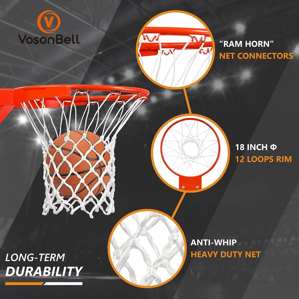 Basketball Rim Replacement, Heavy Duty Breakaway Rim and Net, Universal 18' Professional Double-Spring Solid Steel Backboard Rims Fits In-Ground and Wall-Mounted Basketball Hoops Indoor Outdoor