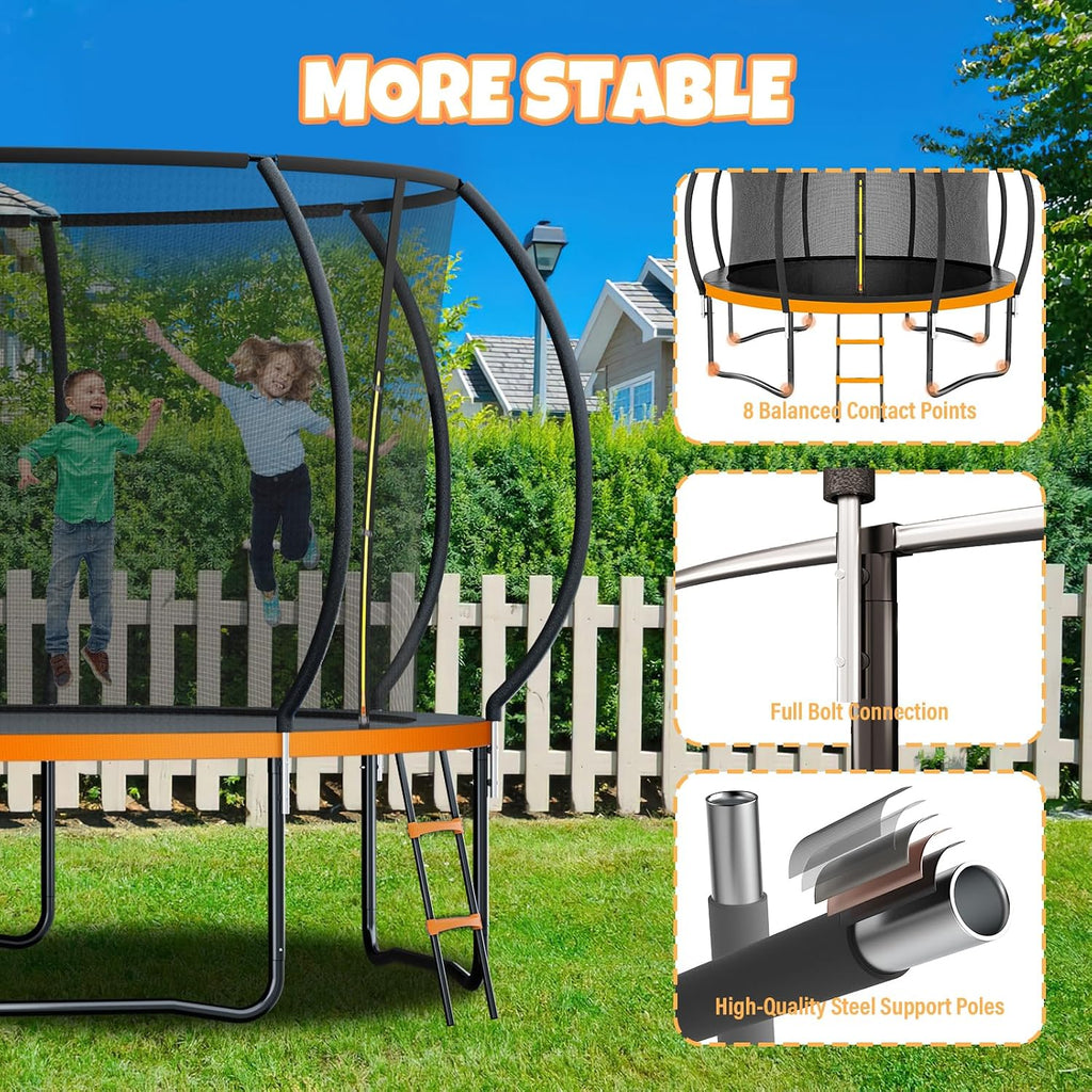 Kiivakii Trampoline 8FT 10FT 12FT 14FT 16FT, Outdoor Trampolines for Kids and Adults, Recreational Trampoline with Enclosure Net & Ladder, Round Trampolines ASTM Approved
