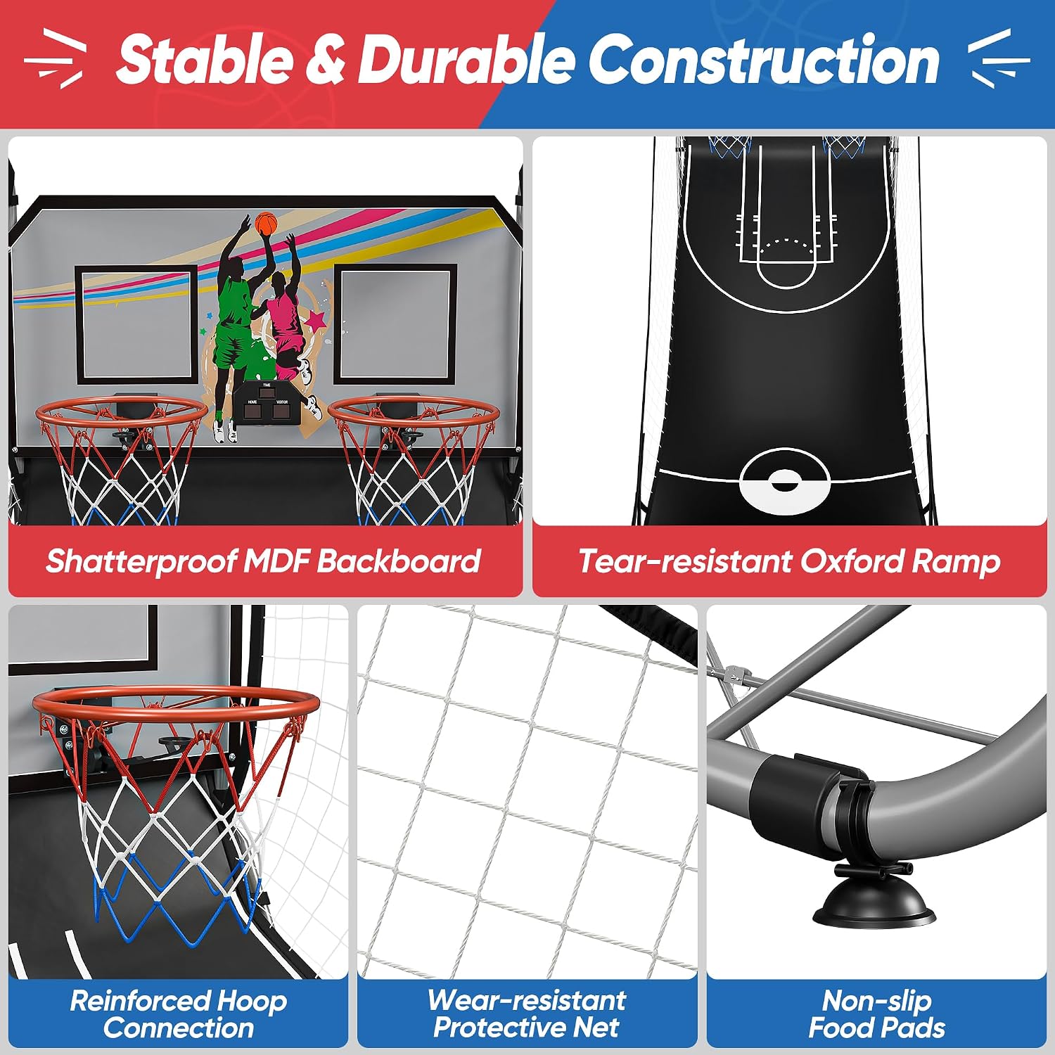 Nova Microdermabrasion Foldable Indoor Basketball Arcade Game Double Shot 2 Player W/ 4 Balls, Electronic Scoreboard and Inflation Pump (Black)