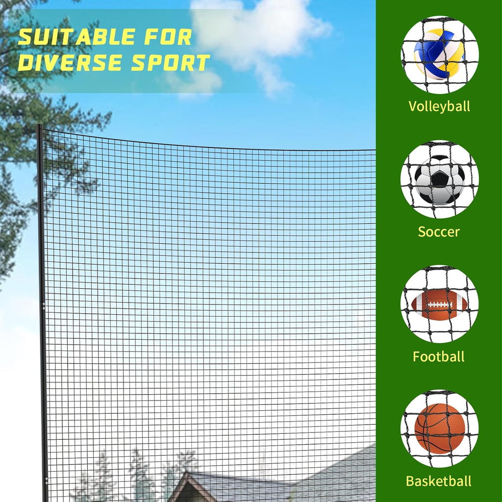 Soccer Ball Stop Netting for Backyard, Multi-Sport Backstop Net Systems with Post, Removable Soccer Net on Wheels, Basketball/Lacrosse Sport Barrier Net