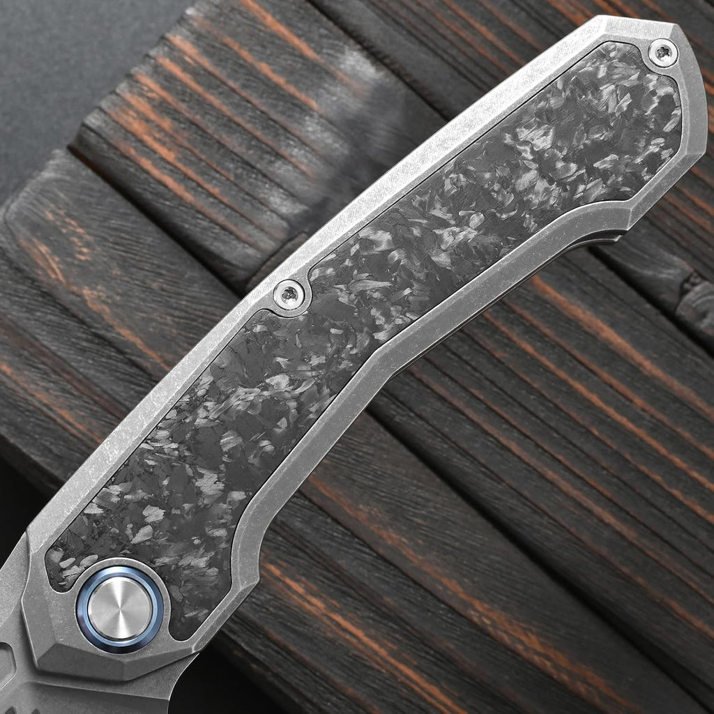 Sitivien ST999 Folding Knife,S35VN Steel Blade with Titanium and Carbon Fiber Handle Frame Lock, EDC Knife with pocket clip for Outdoor Camping Survival Hiking (Gray)
