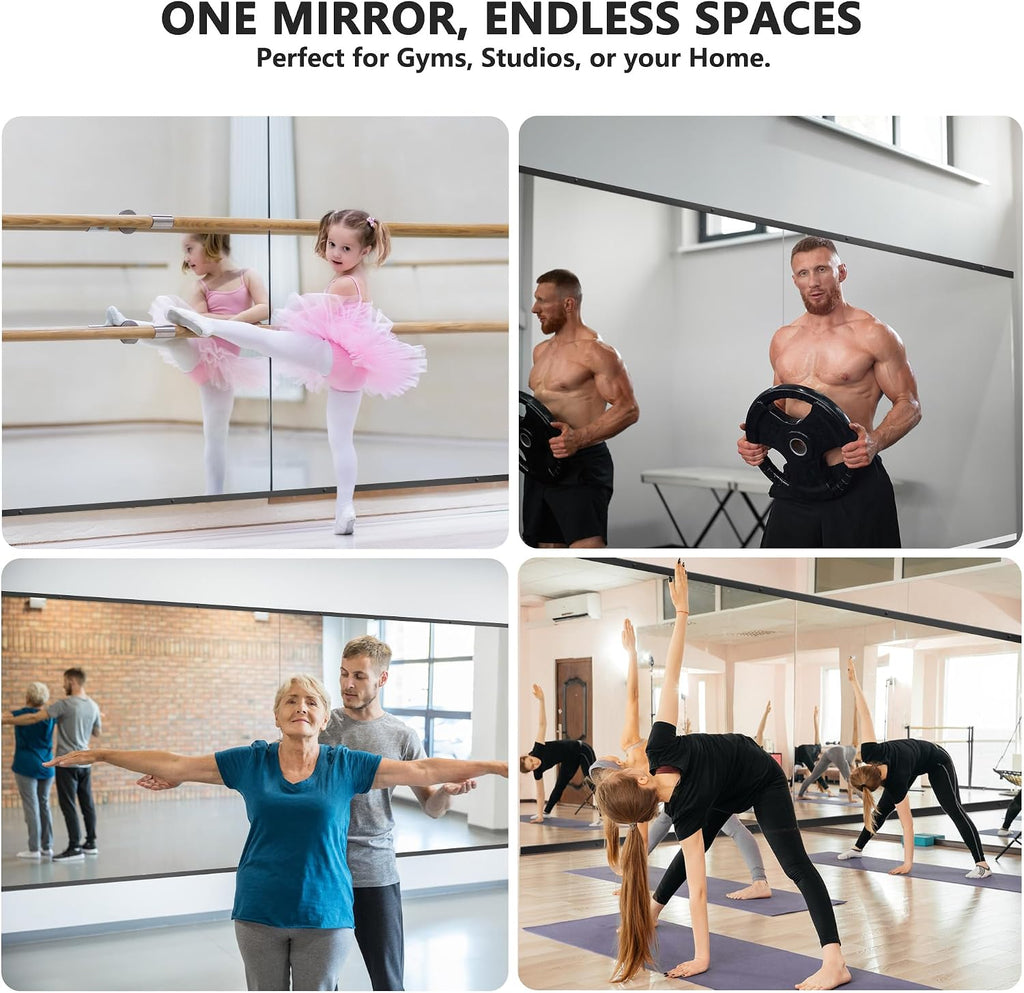 TRAHOME Home Gym Mirror for Wall,48x28x2PCS Full Length,Glass Frameless Body Large Mirror for Home Gym,Workout,Bedroom,Garage(Black)
