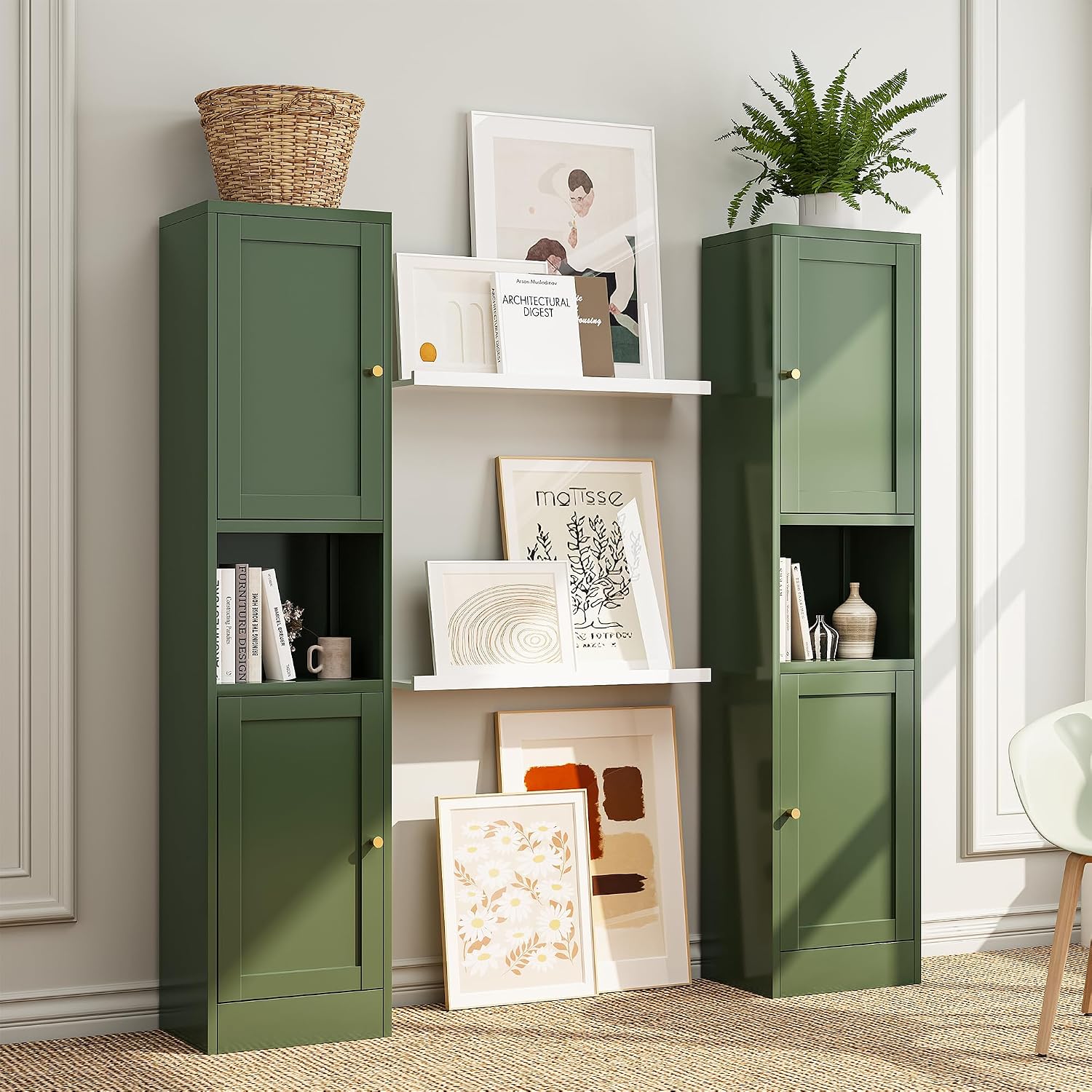 Bevivog Metal Kitchen Pantry Cabinet for Small Space, 67' Tall Storage Cabinets with 2 Doors and Adjustable Shelves, Freestanding Narrow Bathroom Cabinet, 15.7' W Slim Pantry
