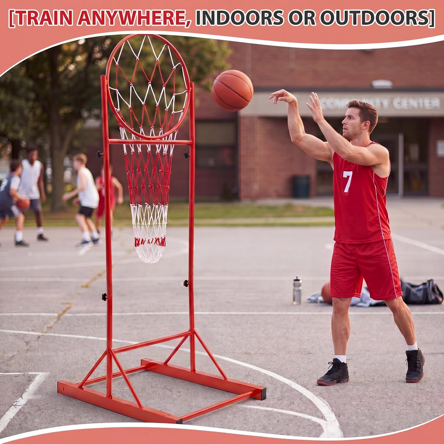 Halloscume Basketball Passing Trainer, Adjustable Height Portable Basketball Training Hoop with Net, 7-8 ft Pass Training Rack for Coaches, Indoor Outdoor Practice Equipment