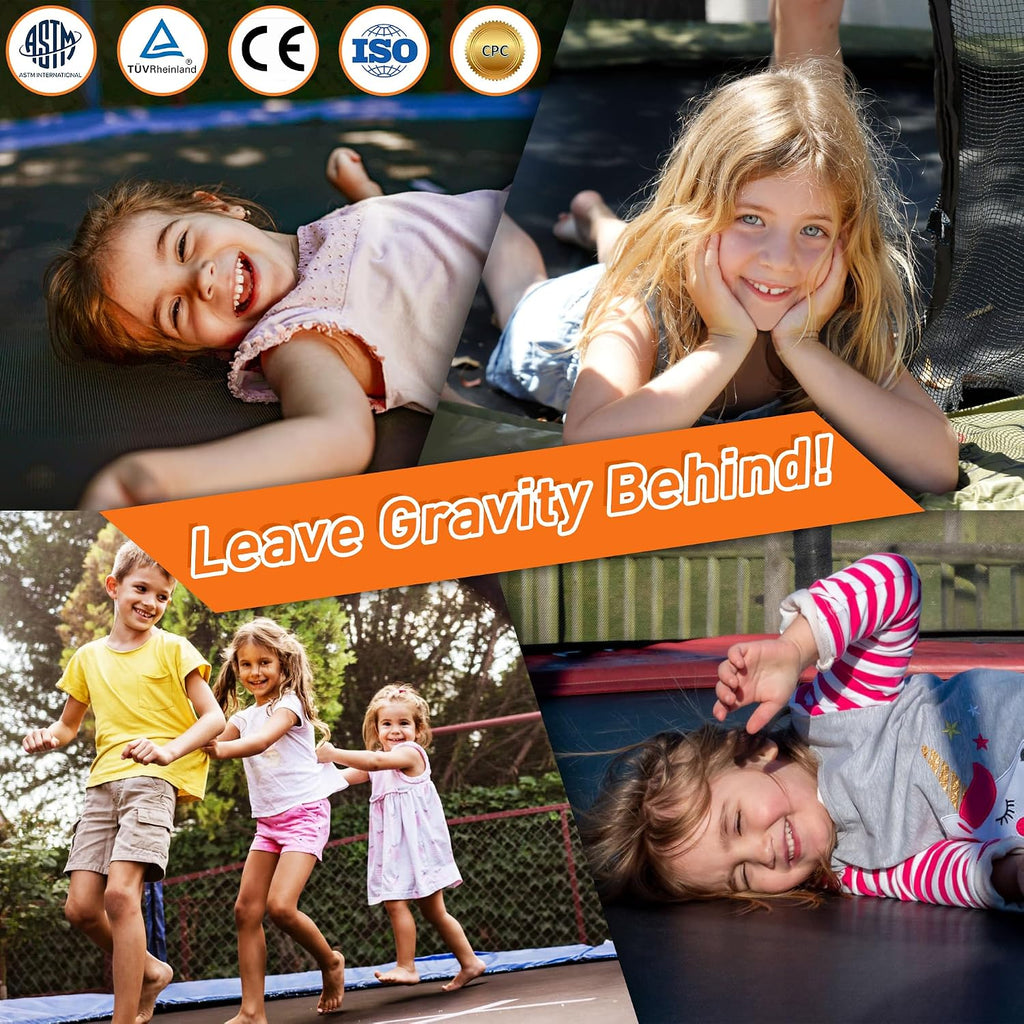 1500LBS Capacity No-Gap Design 8 10 12 14 15 16 FT Recreational Jumper with Enclosure Net, Wind Stakes & Basketball Hoop, ASTM Approved, Perfect for Kids & Adults Family Outdoor Backyard Fun
