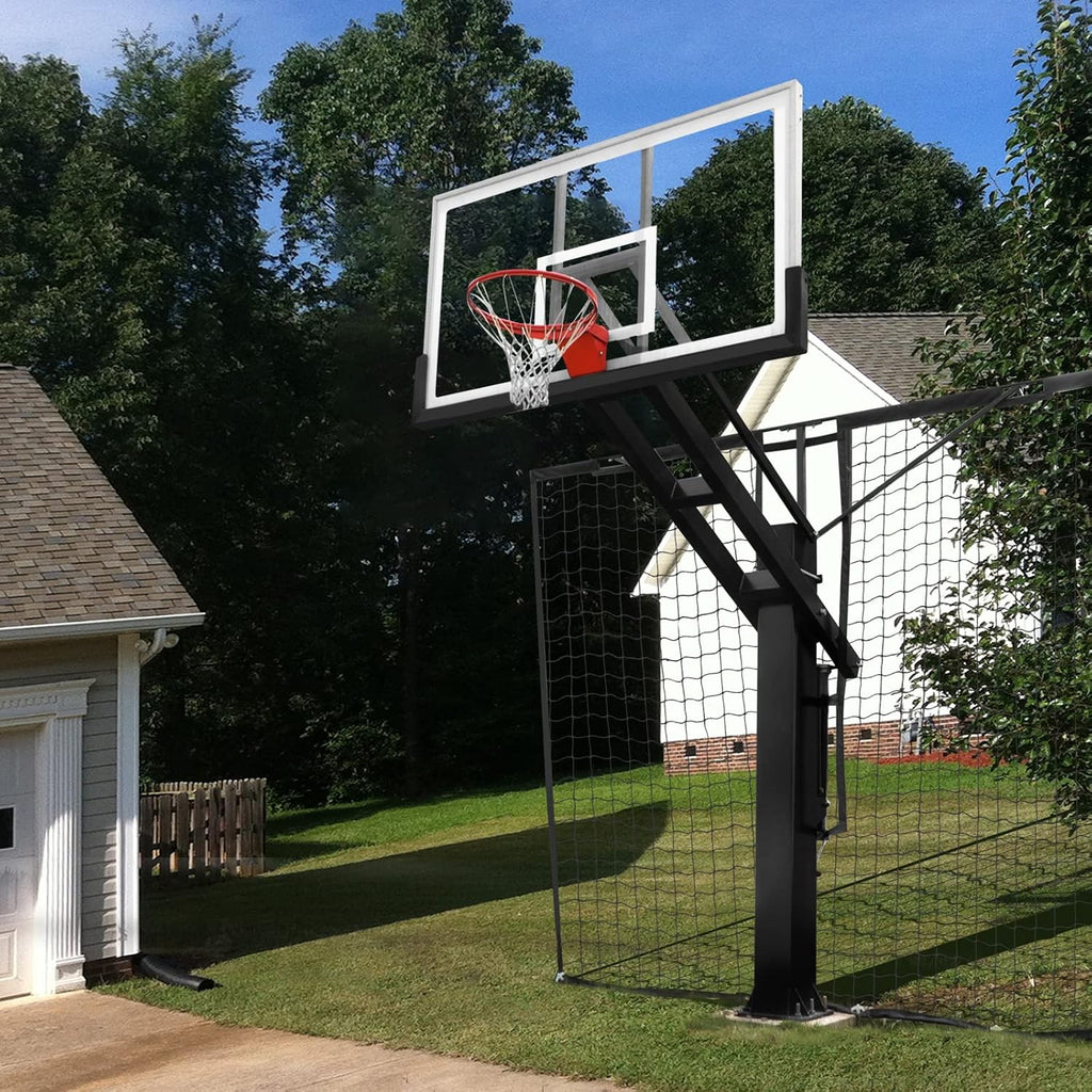 Basketball Yard Guard Defensive Net System - Heavy Duty 12FT x 10FT Rebounder with Foldable Net，Basketball Returns Net Made for Basketball Hoops with a 12'x8', 8'x6', 6'x6' or 5'x5' Main Pole.