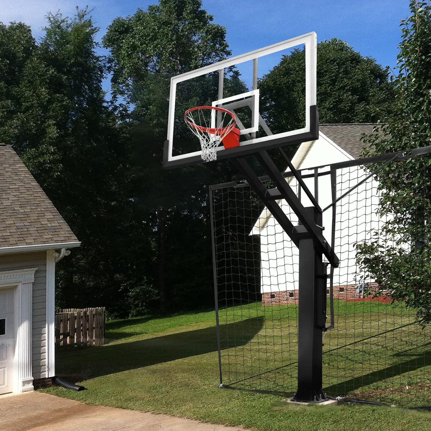 Basketball Yard Guard Defensive Net System - Heavy Duty 12FT x 10FT Rebounder with Foldable Net，Basketball Returns Net Made for Basketball Hoops with a 12'x8', 8'x6', 6'x6' or 5'x5' Main Pole.