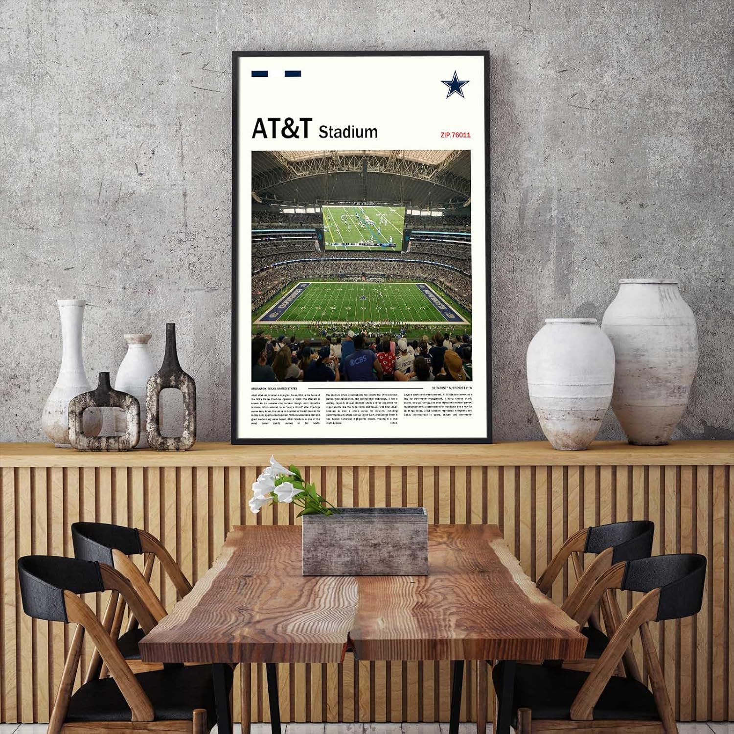(Metal Frame 20'x30') AT&TStadium Canvas Print – Dallas Home Field Wall Art for Cowboys Fans, Sports poster for Game Room or Man Cave Decor