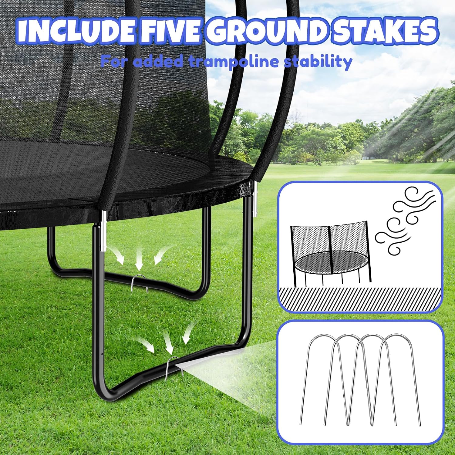 Kiivakii Trampoline 12 14 16FT, Outdoor Big Trampolines for Kids and Adults, Recreational Trampolines with Basketball Hoop and Stakes, Big Round Trampoline with Sprinkler for Backyard