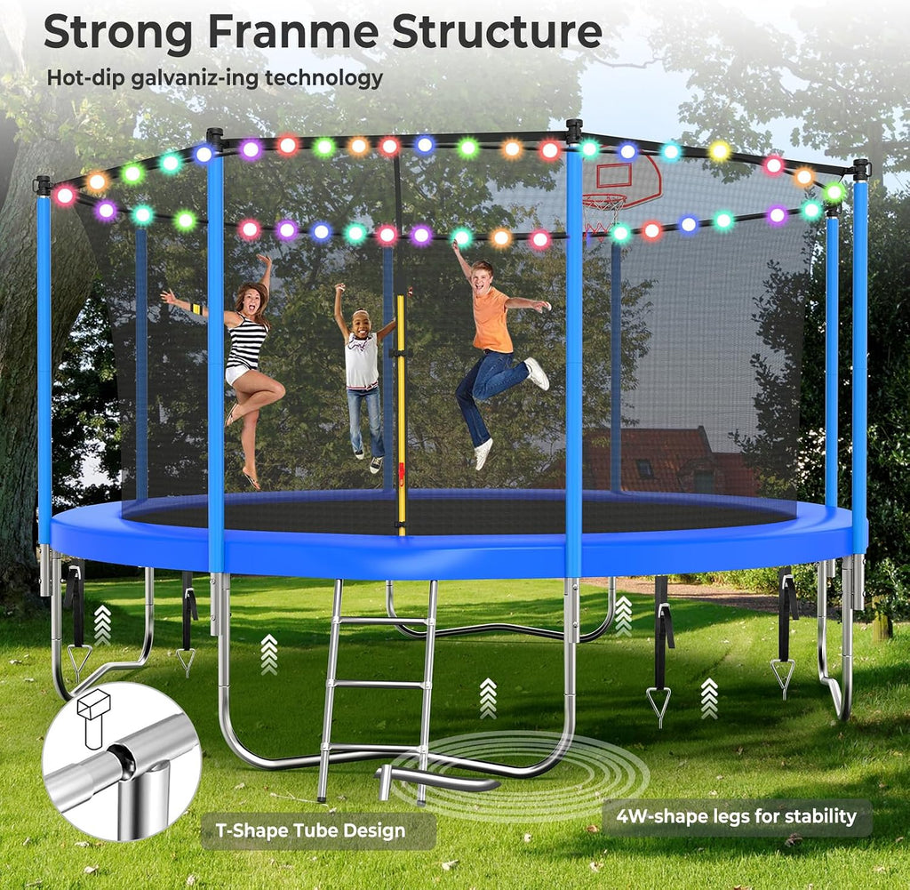 Lyromix Upgraded 16FT 15FT 14FT 12FT 10FT 8FT Trampoline Outdoor with Basketball Hoop and Net, Capacity for 4-6 Kids and Adults