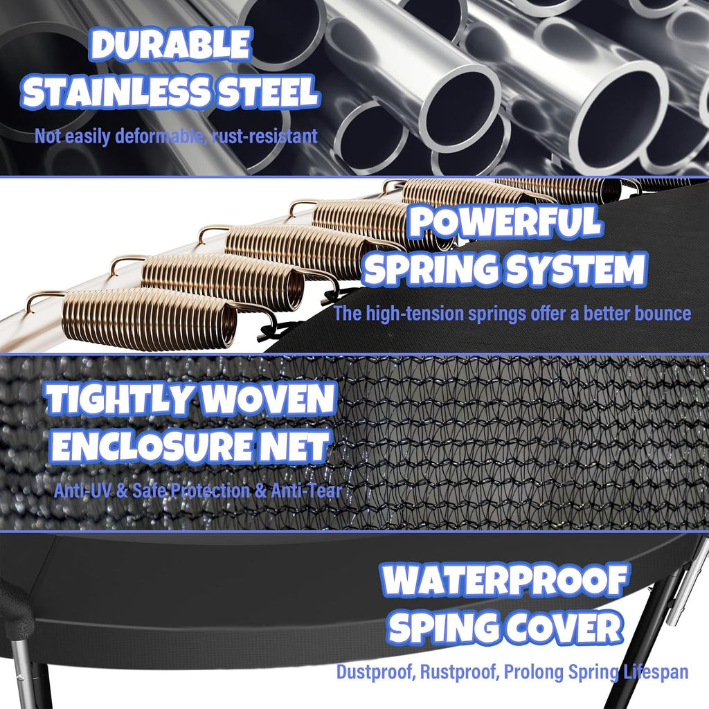 Kiivakii Trampoline 12 14 16FT, Outdoor Big Trampolines for Kids and Adults, Recreational Trampolines with Basketball Hoop and Stakes, Big Round Trampoline with Sprinkler for Backyard