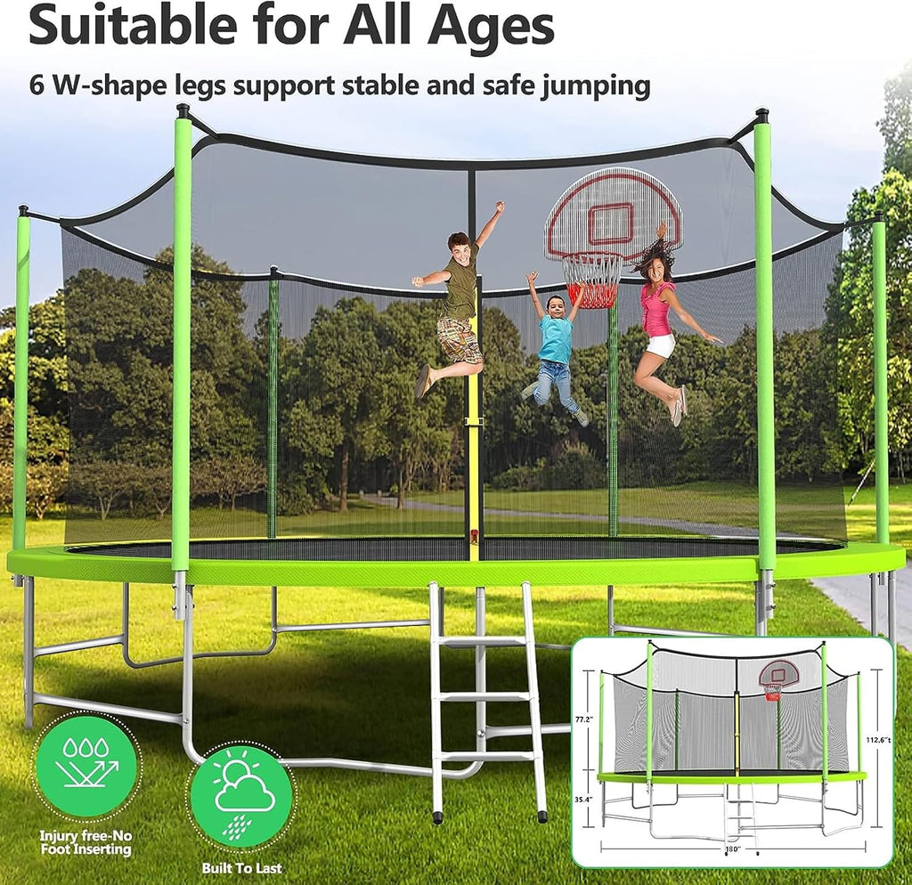 Lyromix Upgraded Trampoline with Lights, Large Outdoor Trampoline with Sprinkler,Basketball Hoop and Net, Capacity for 5-8 Kids and Adults
